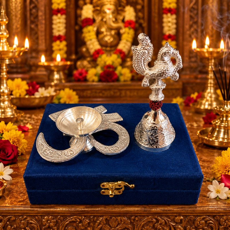 1827 OM BELL DIYA WITH VELVET BOX